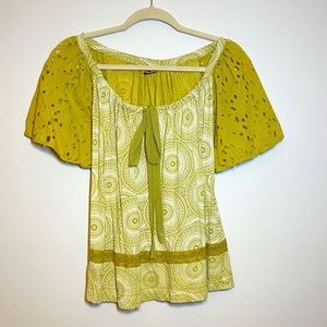 LANGUAGE Lime Green Embroidered Short Sleeve Top-S